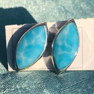 NEW 925 Sterling Silver Blue Marble Resin Gem Earrings